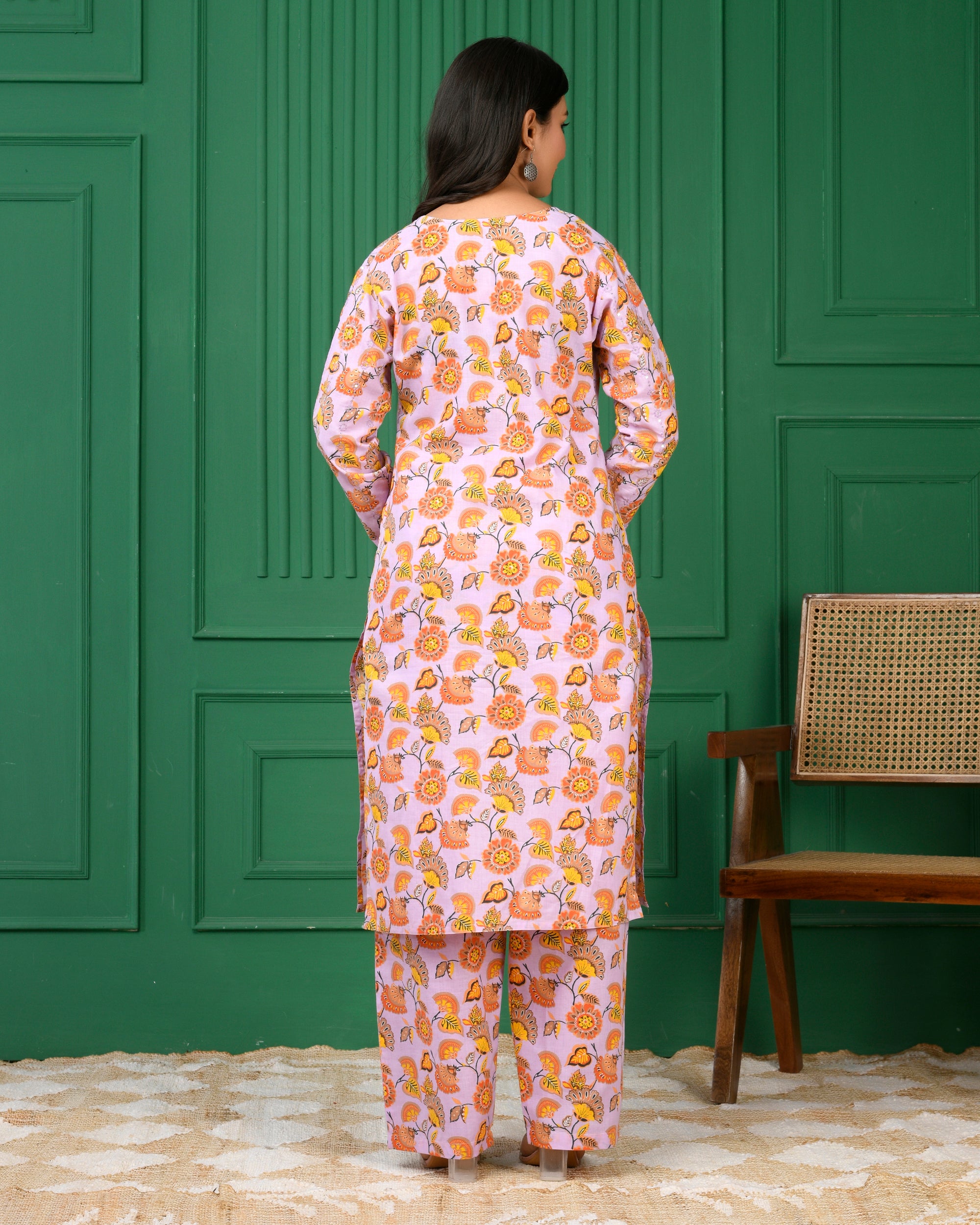 Pure cotton floral print kurti & Plazo set - Purple