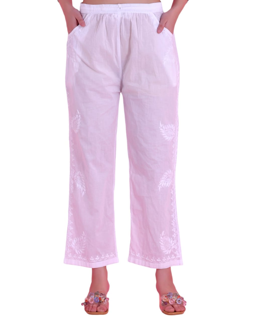 Chikankari Cotton White Pants