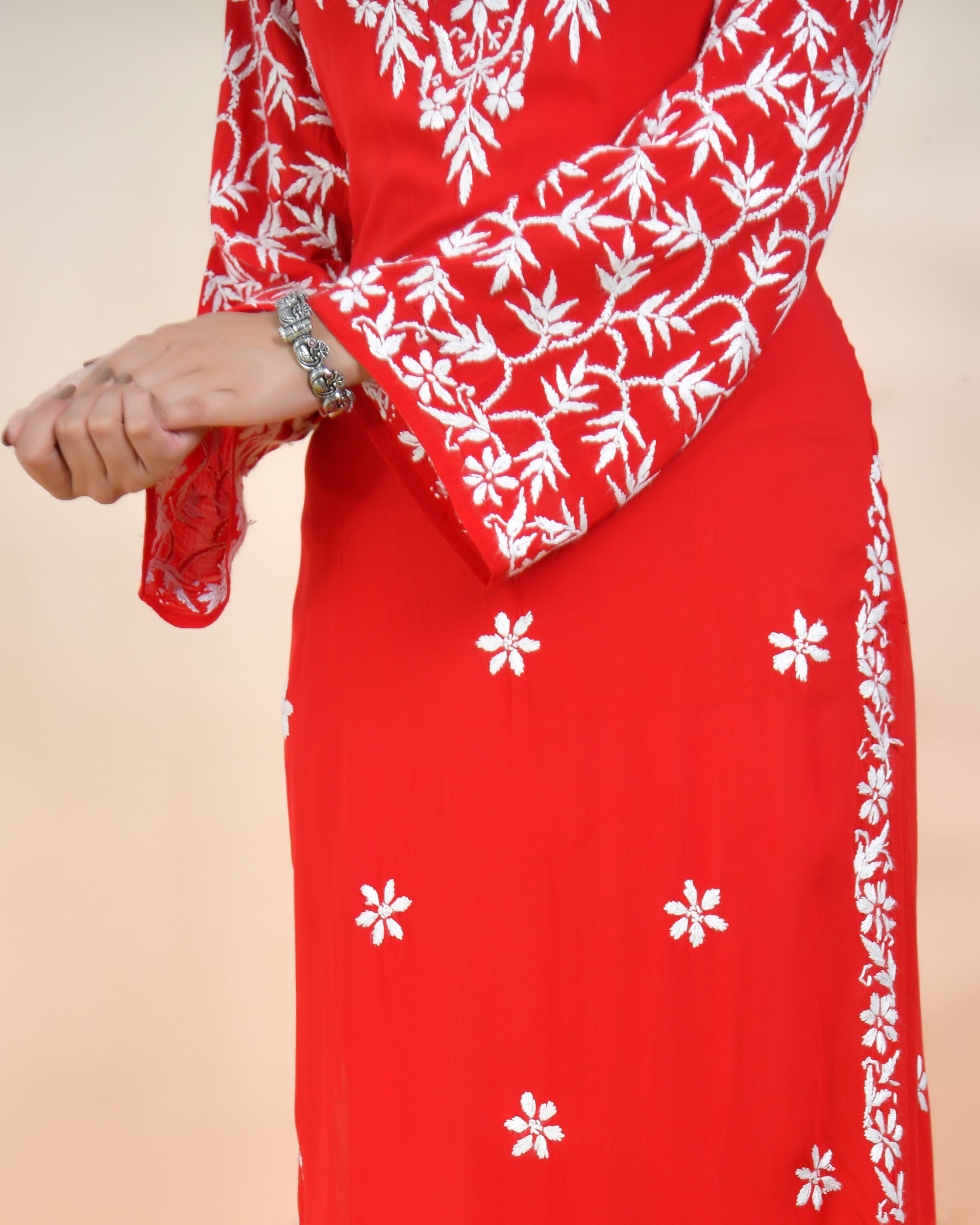 Chikankari Radiant Red Modal Cotton Kurta