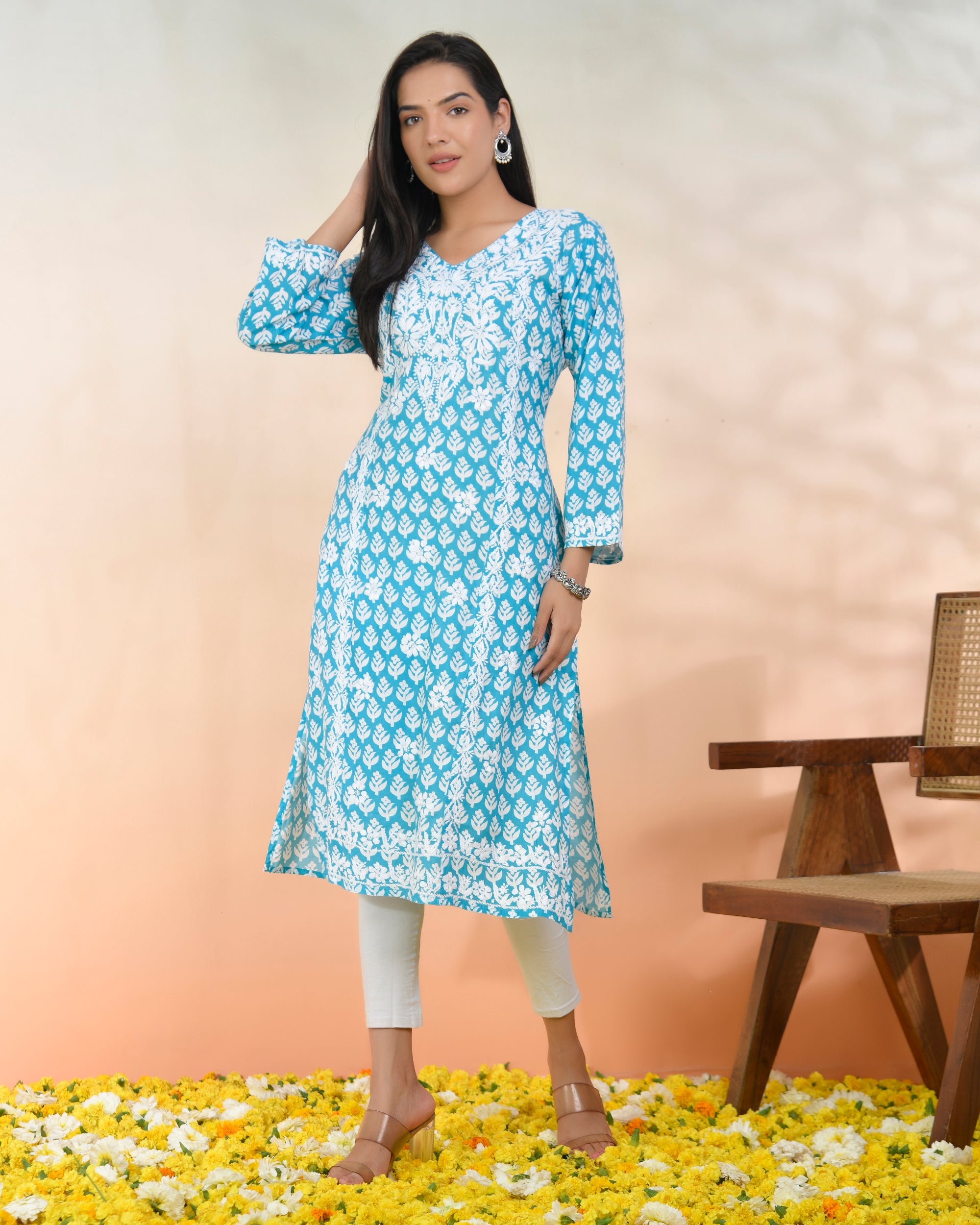 Chikankari Kurta in Muslin - Blue