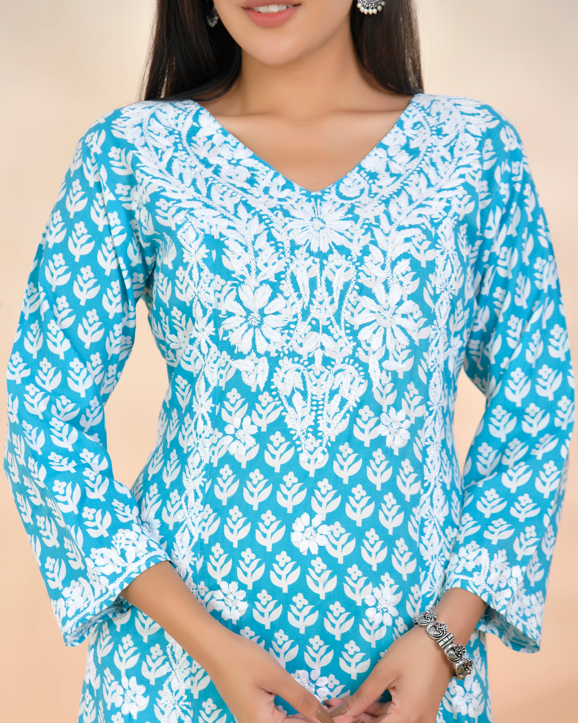 Chikankari Kurta in Muslin - Blue