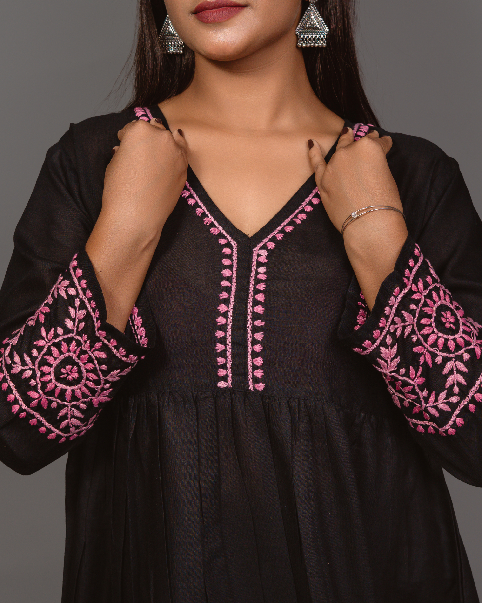 Cotton Chikankari Short Kurta in Black
