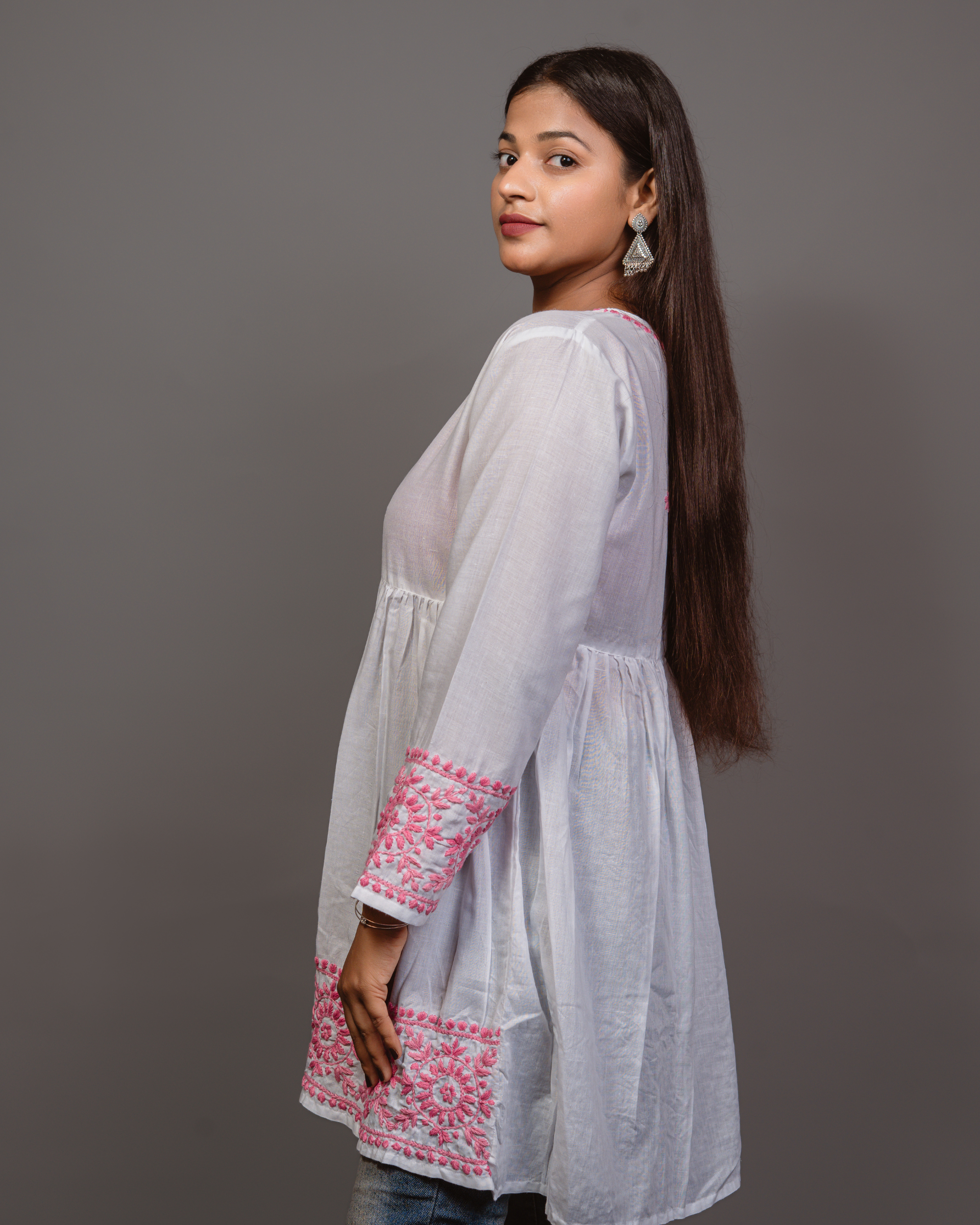 Cotton Chikankari Short Kurta in White