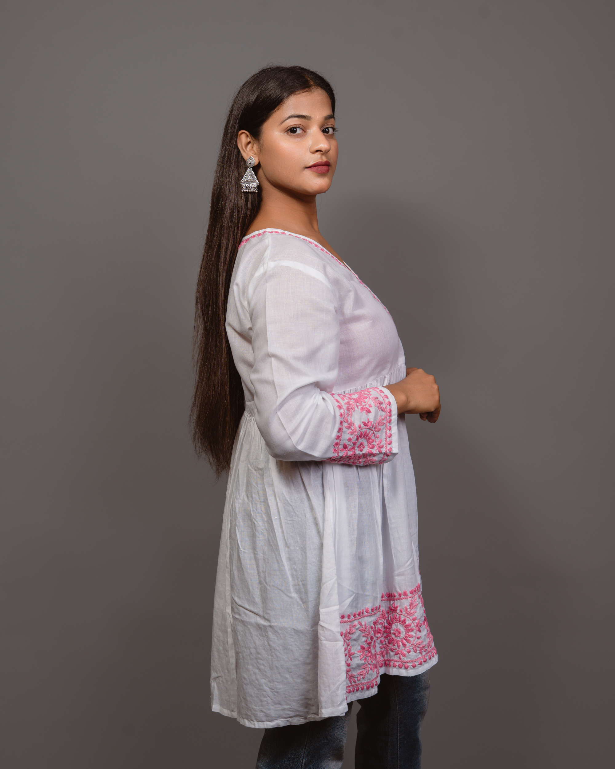 Cotton Chikankari Short Kurta in White