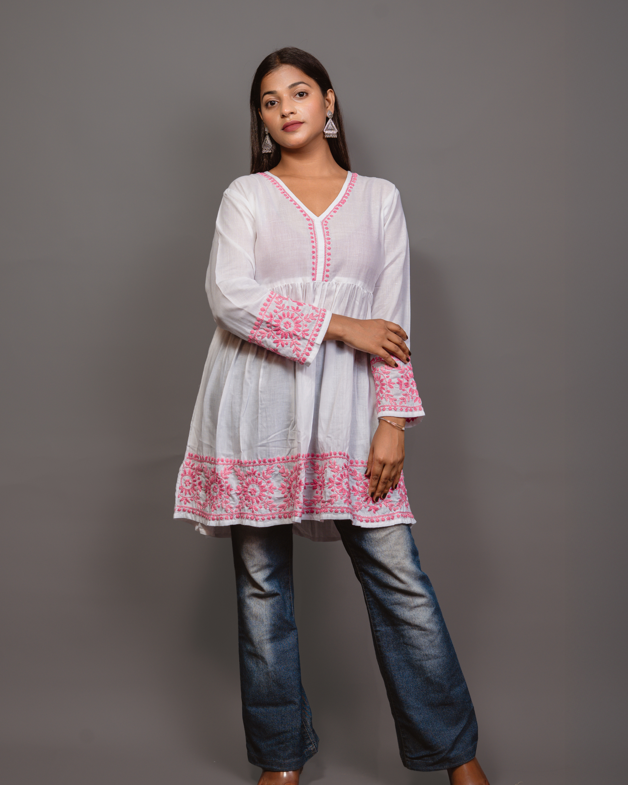 Cotton Chikankari Short Kurta in White