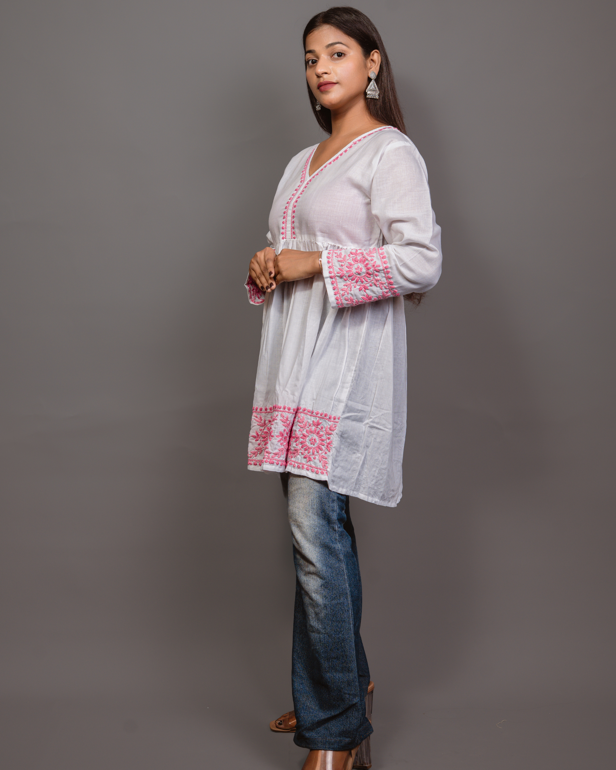 Cotton Chikankari Short Kurta in White