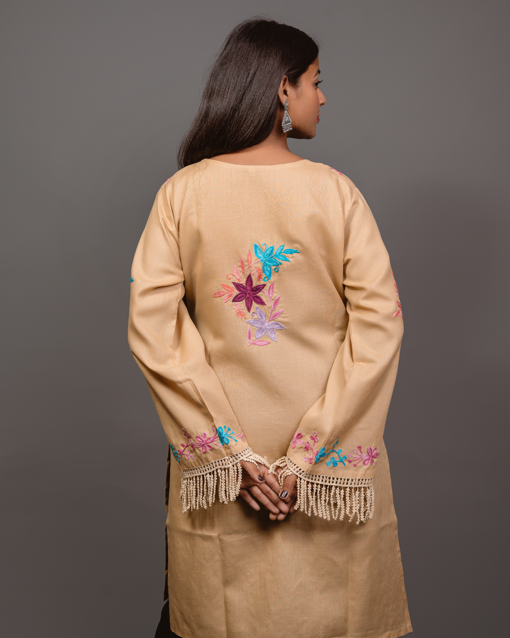 Kashmiri Long Kurta - Beige