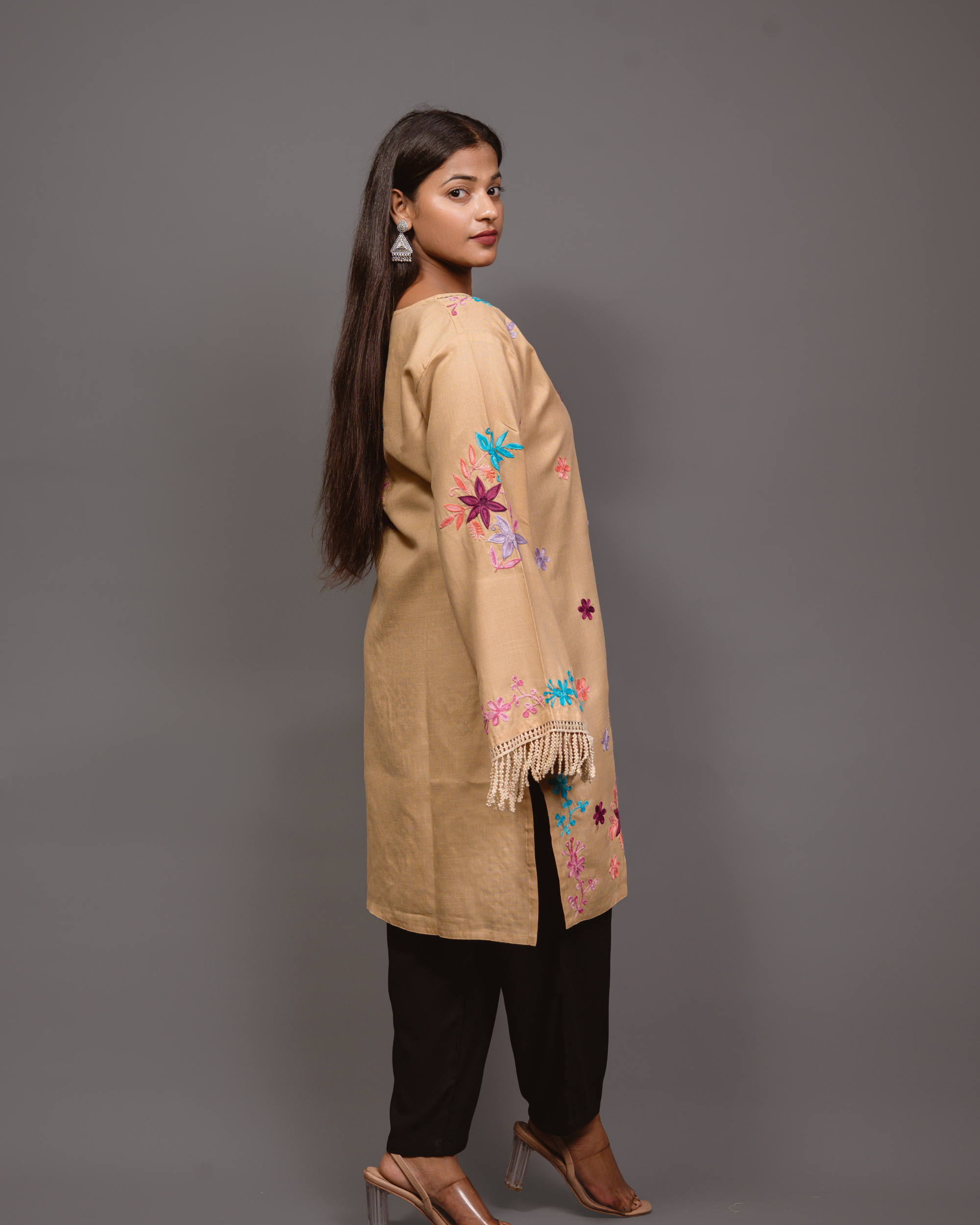 Kashmiri Long Kurta - Beige