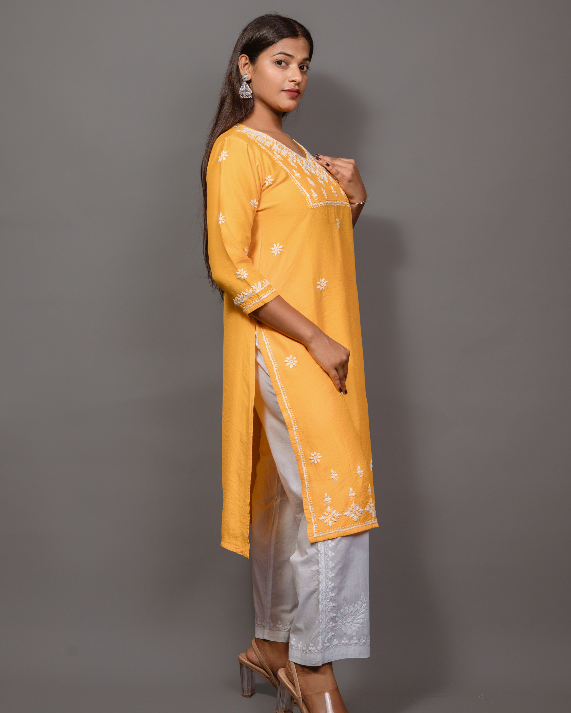 Chanderi Chikankari Solid Women&