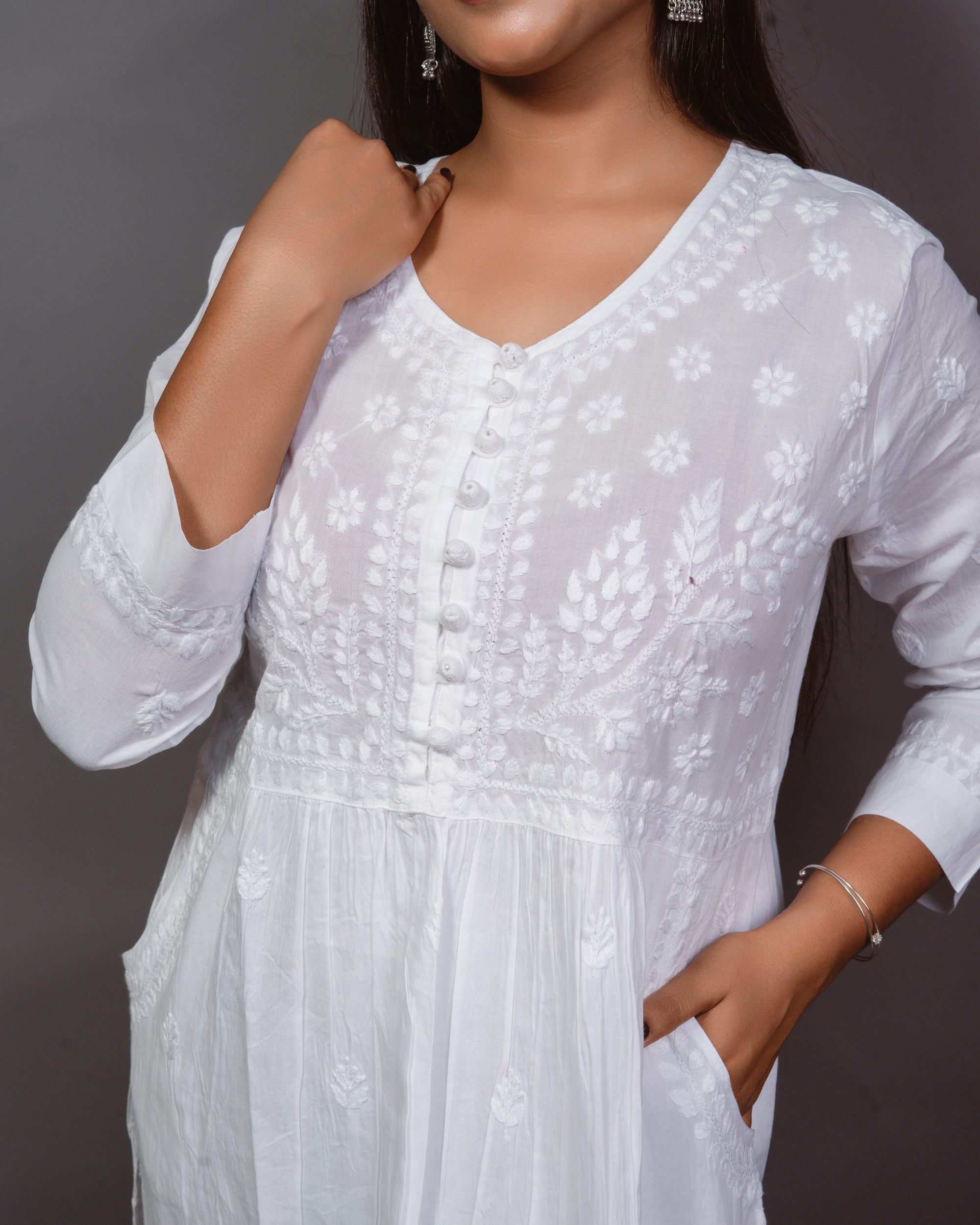 Chikankari Kurta White Pocket - White