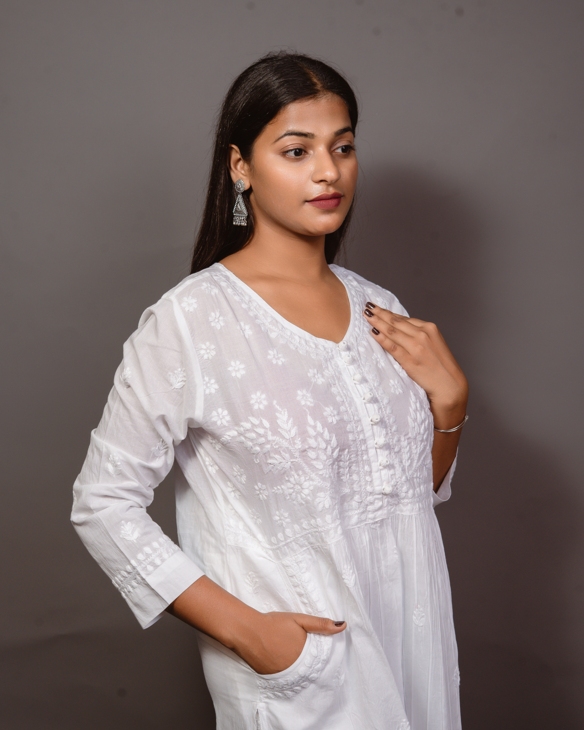 Chikankari Kurta White Pocket - White