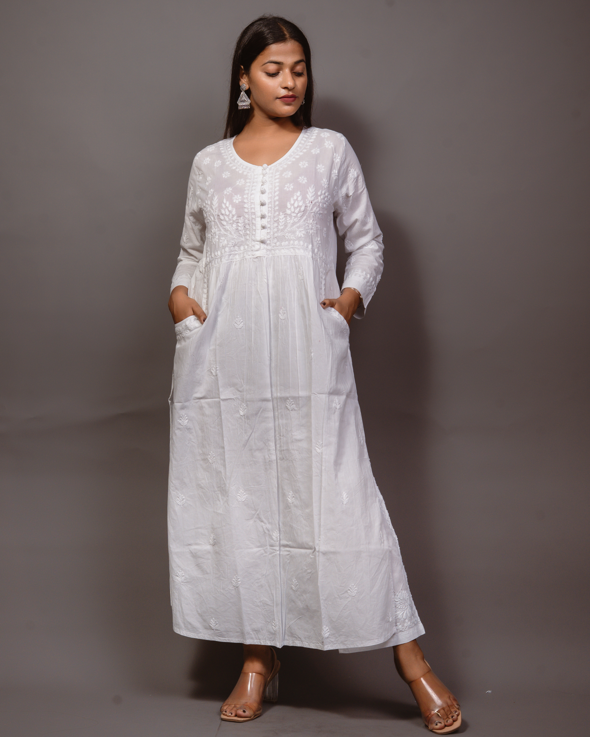 Chikankari Kurta White Pocket - White