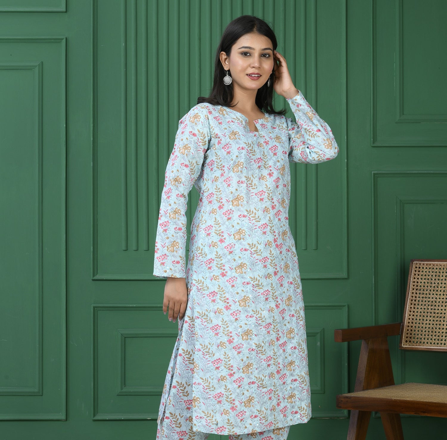 Pure cotton floral print kurti - Blue