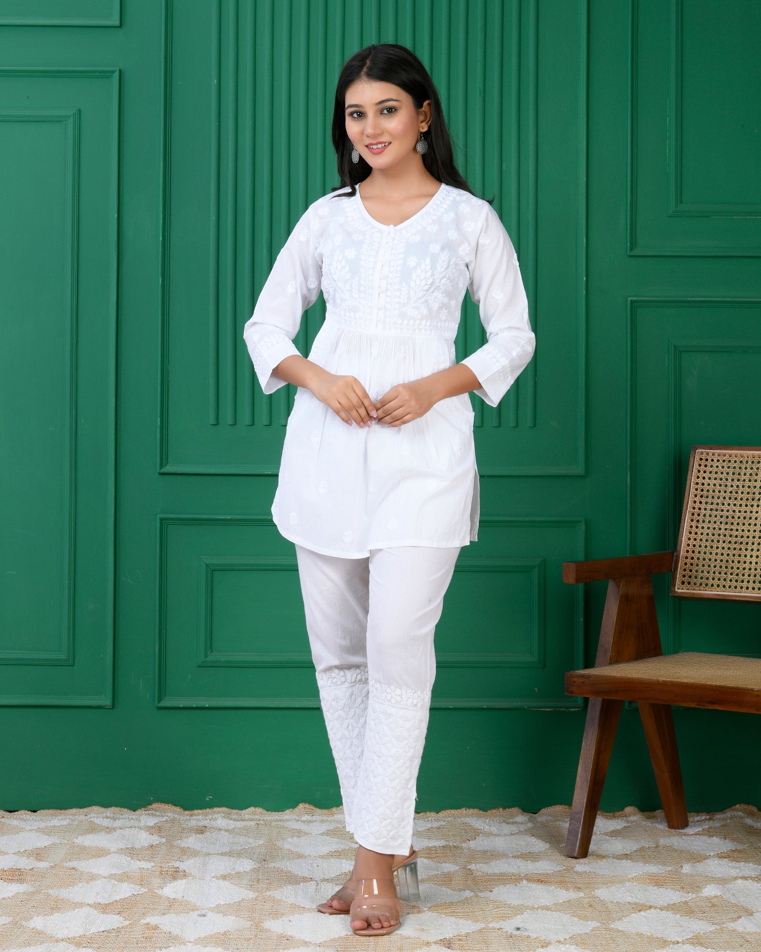 Hand Embroidery Chikankari Tunic for Women - White