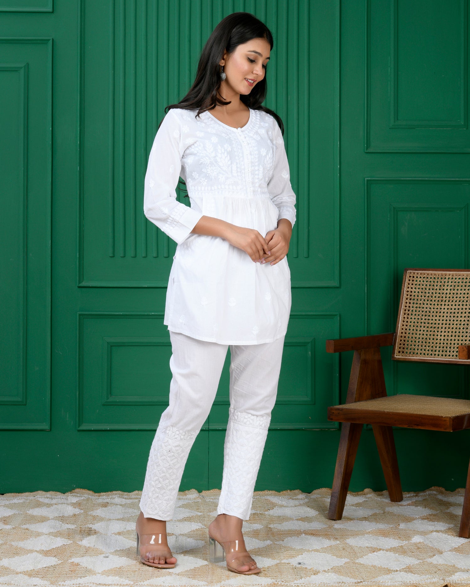 Hand Embroidery Chikankari Tunic for Women - White