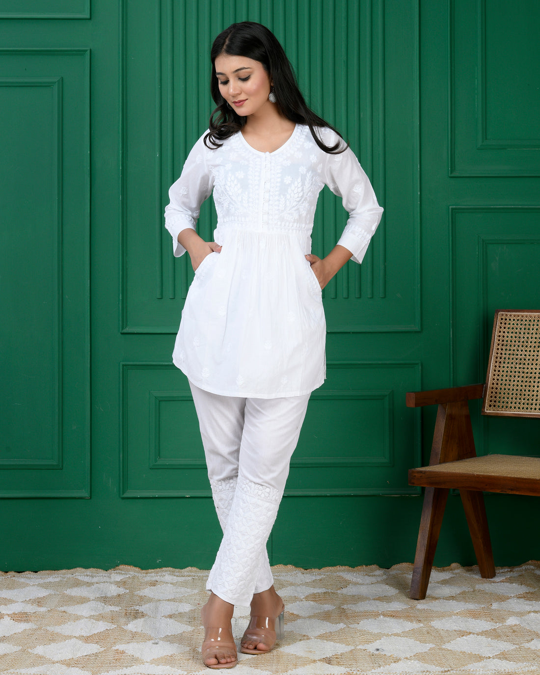 Hand Embroidery Chikankari Tunic for Women - White