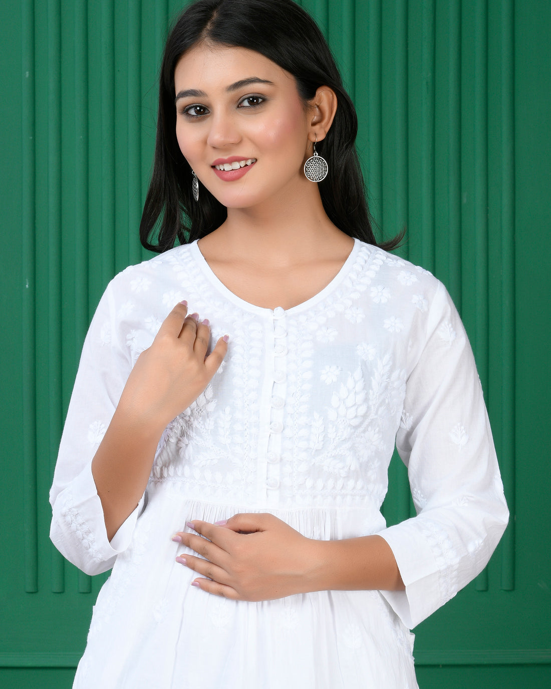 Hand Embroidery Chikankari Tunic for Women - White