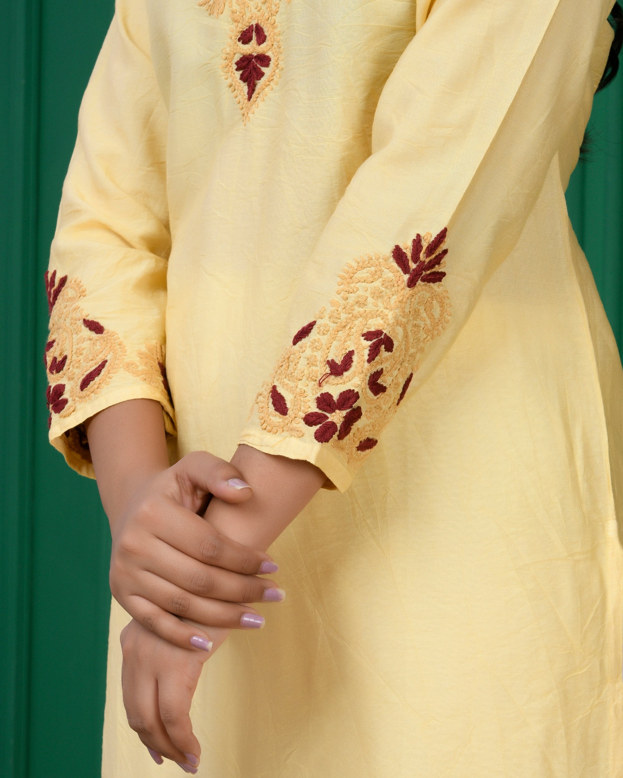 Chikankari Chanderi Silk Kurta for Women - Beige