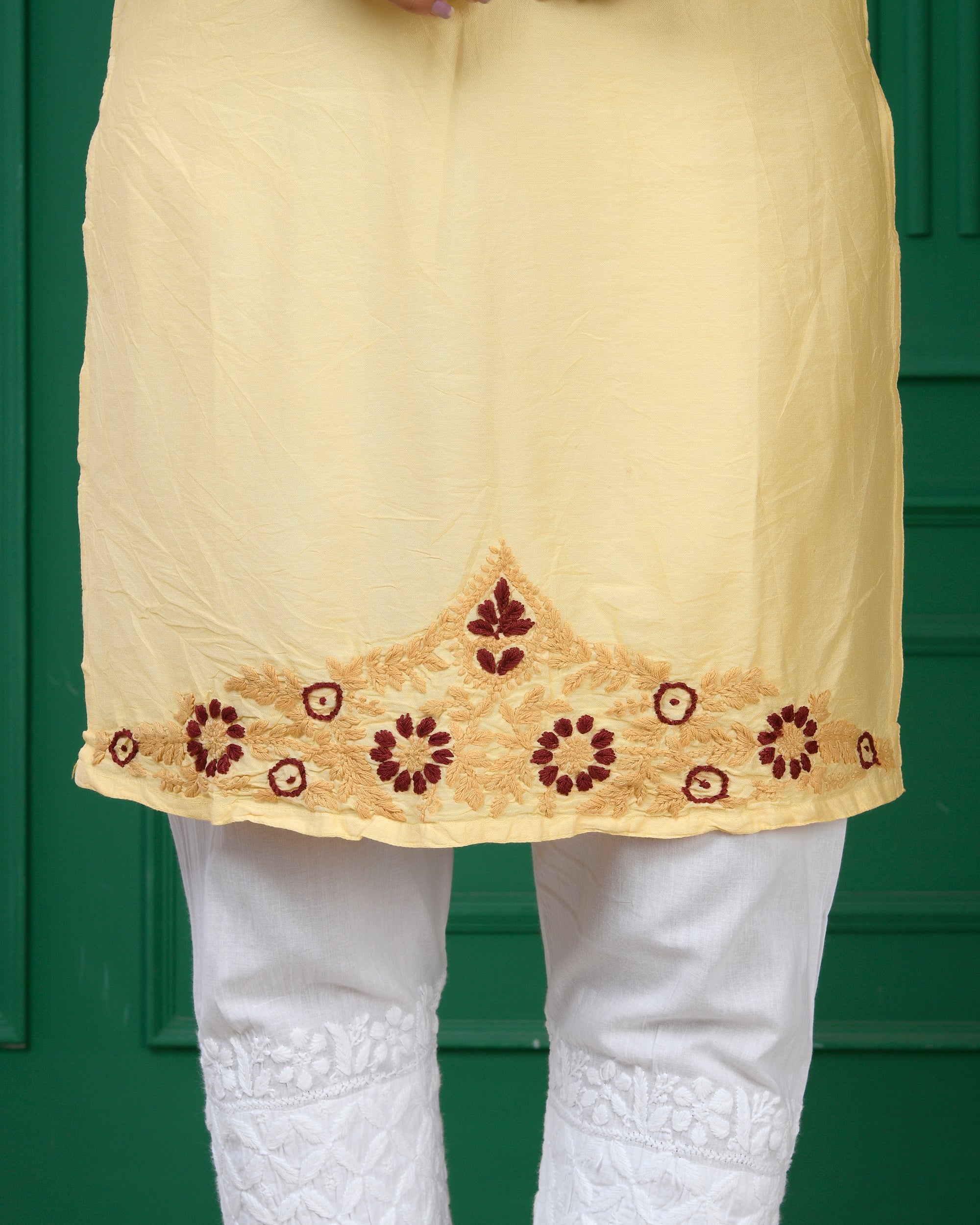 Chikankari Chanderi Silk Kurta for Women - Beige