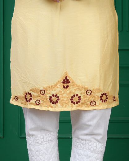 Chikankari Chanderi Silk Kurta for Women - Beige