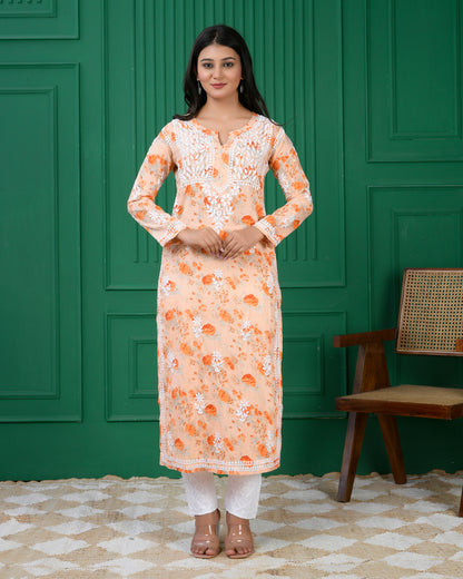 Chikankari Kurta in Mul cotton in Orange