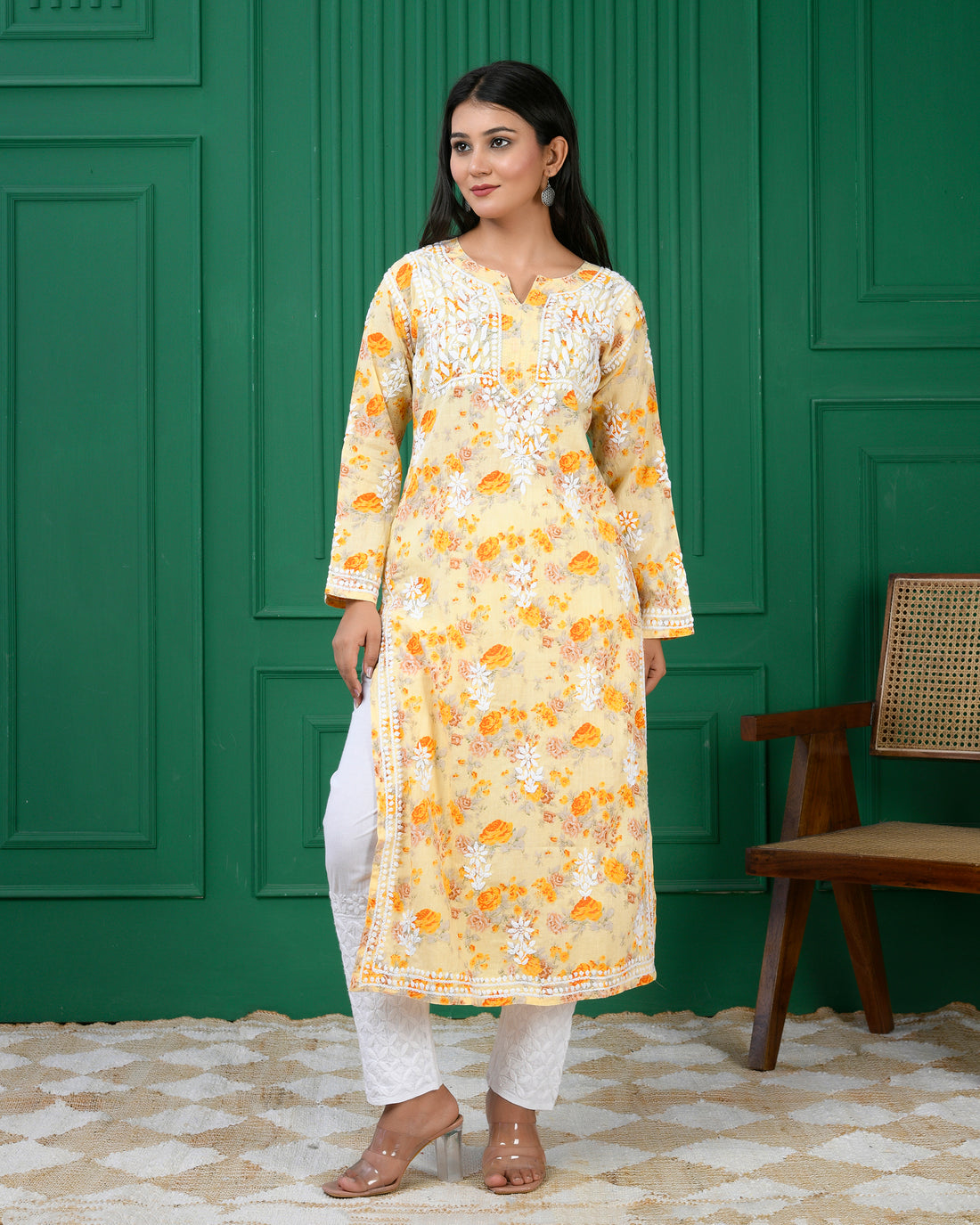 Chikankari Kurta in Mul cotton in Beige