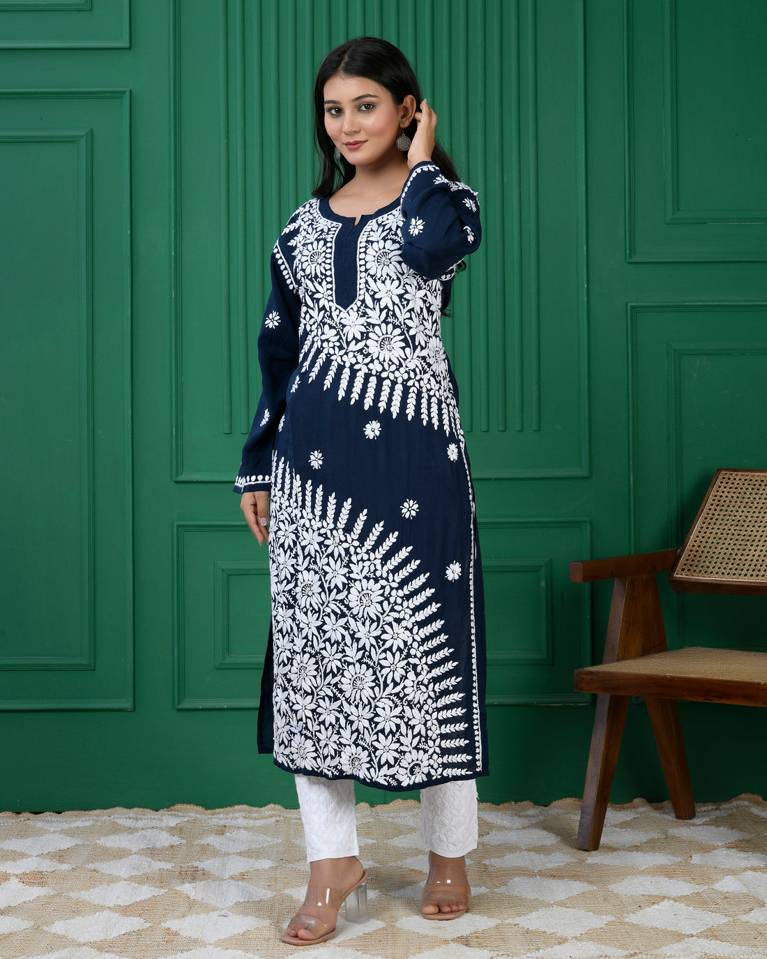 Blue Chikankari Modal Cotton Kurta