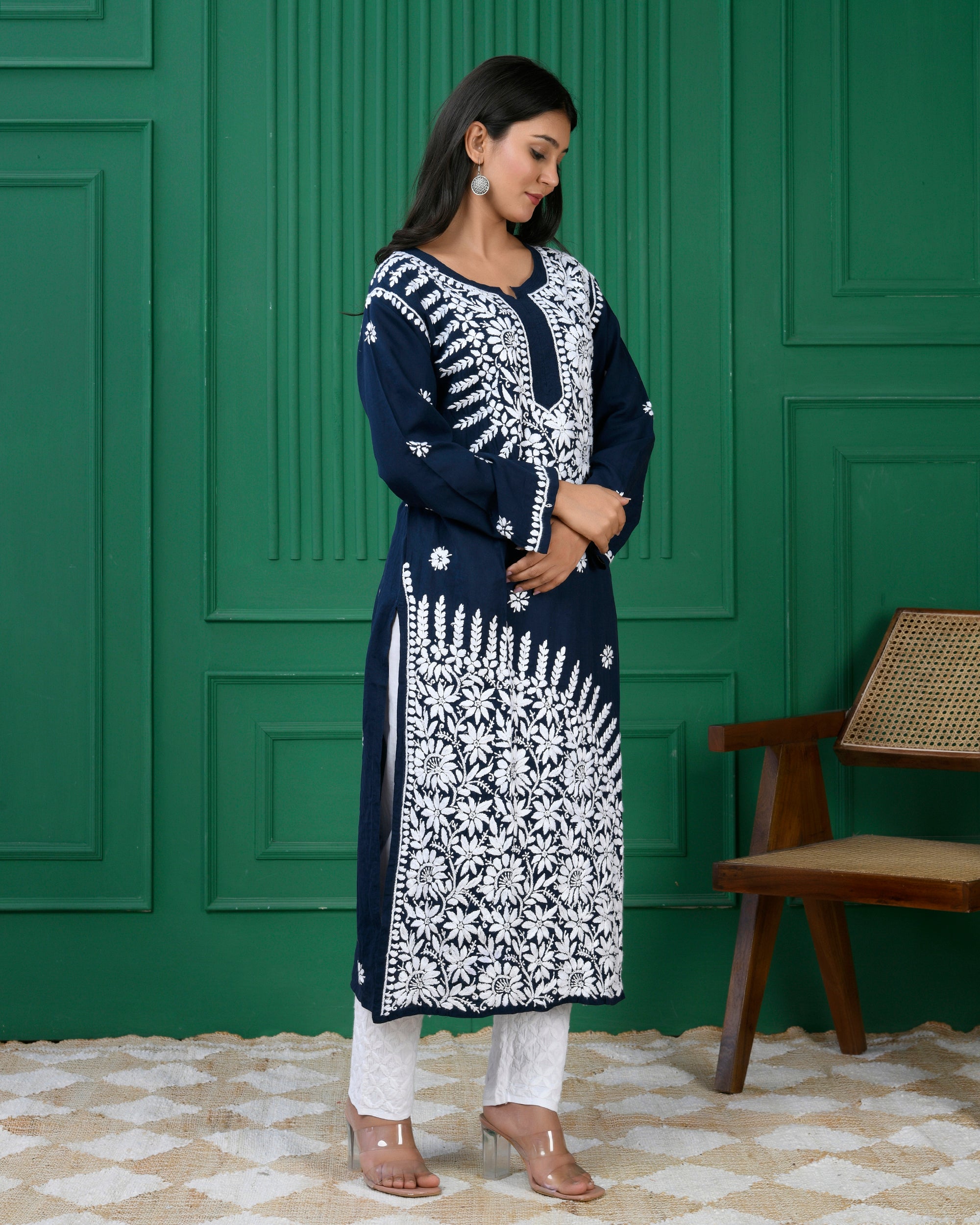 Blue Chikankari Modal Cotton Kurta