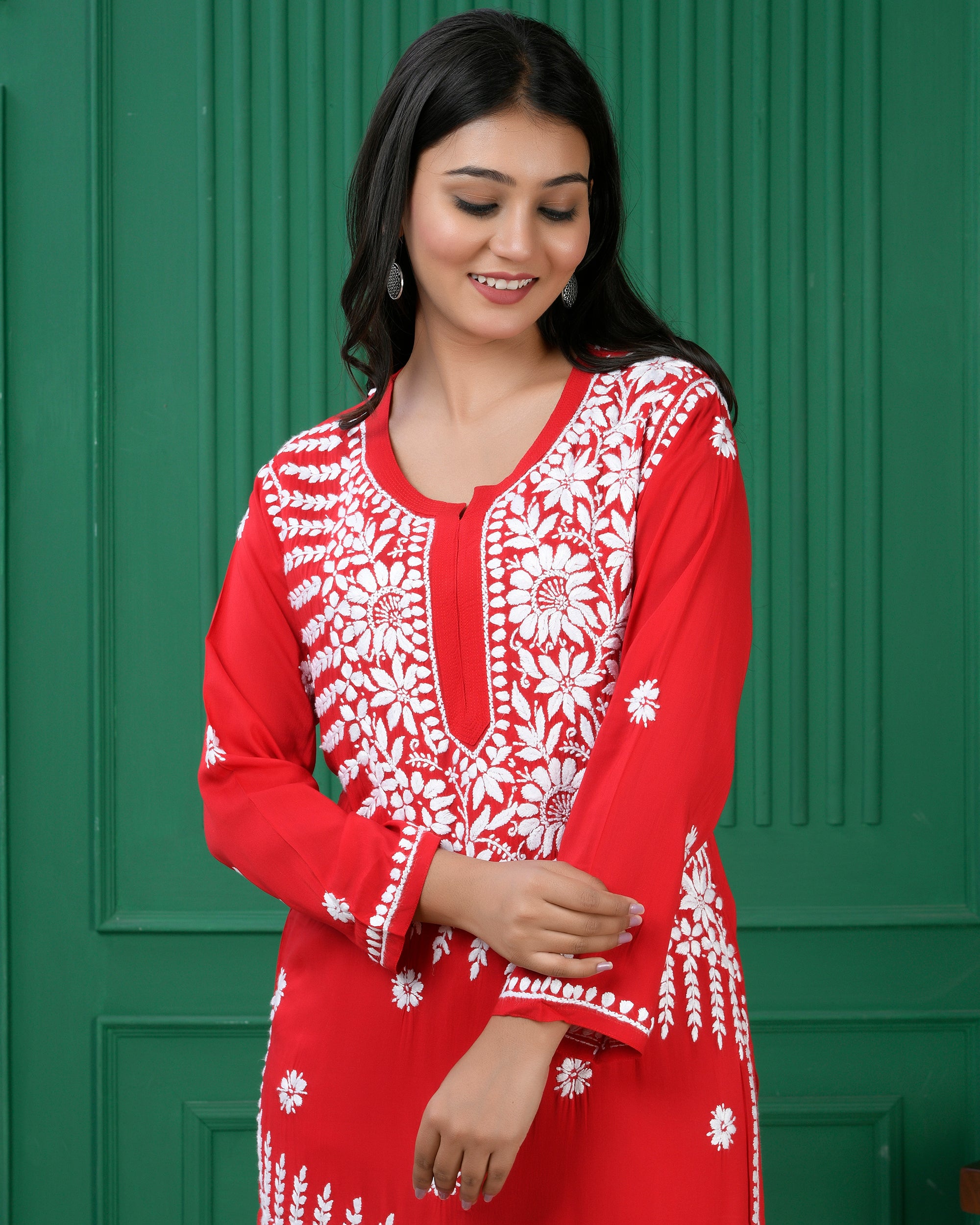 Red Chikankari Modal Cotton Kurta