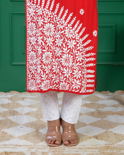 Red Chikankari Modal Cotton Kurta