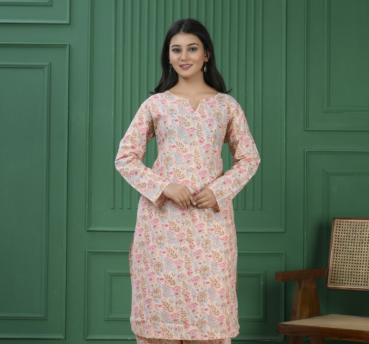 Pure cotton floral print kurti - Baige