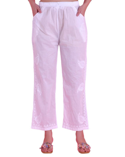 Chikankari Cotton White Pants