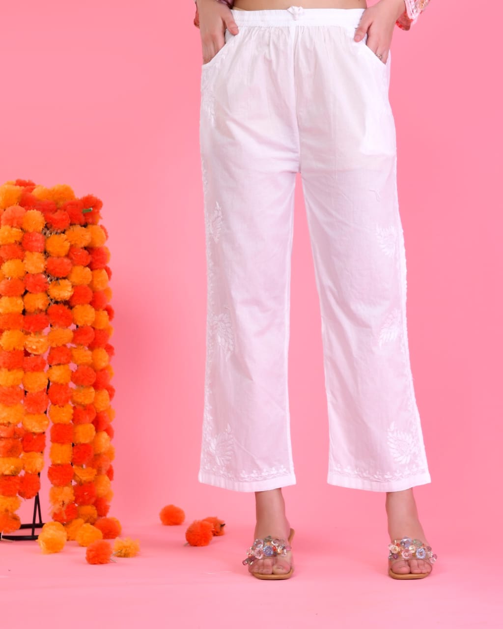 Chikankari Cotton White Pants