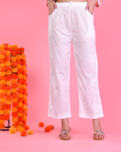 Chikankari Cotton White Pants