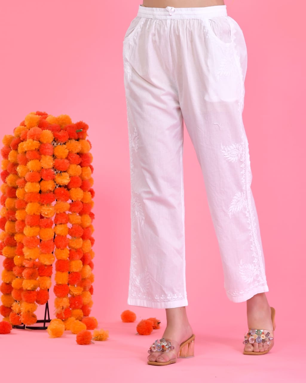 Chikankari Cotton White Pants