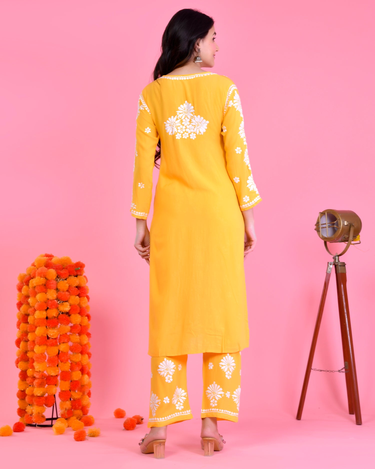 Chikankari Kurta Set In Modal Cotton for Women In Yellow