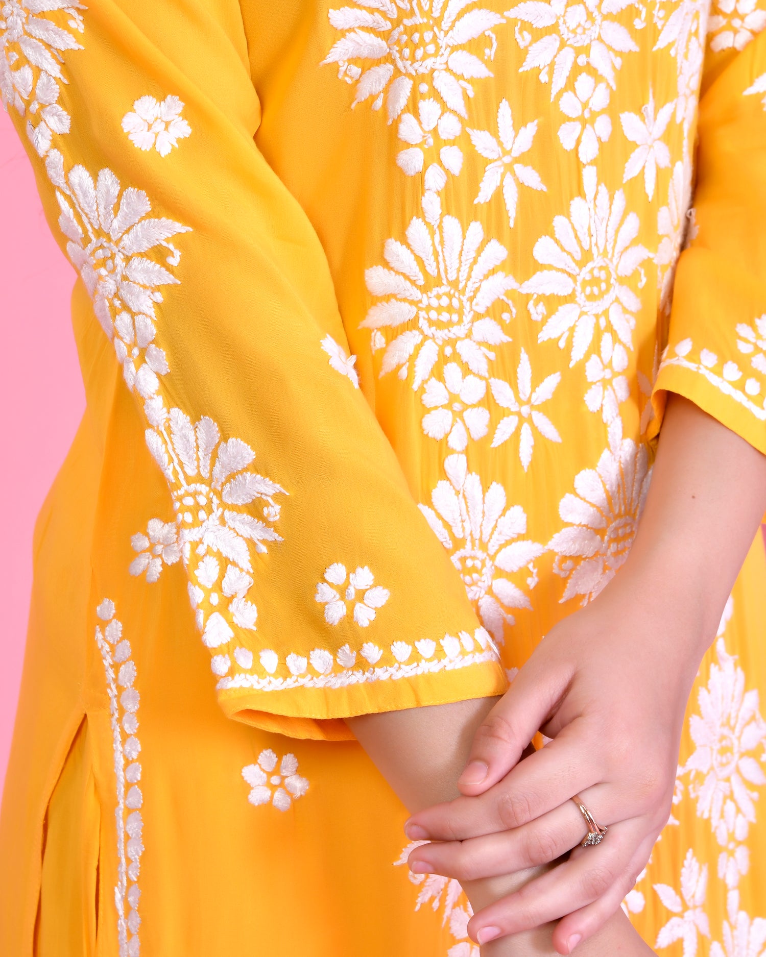 Chikankari Kurta Set In Modal Cotton for Women In Yellow