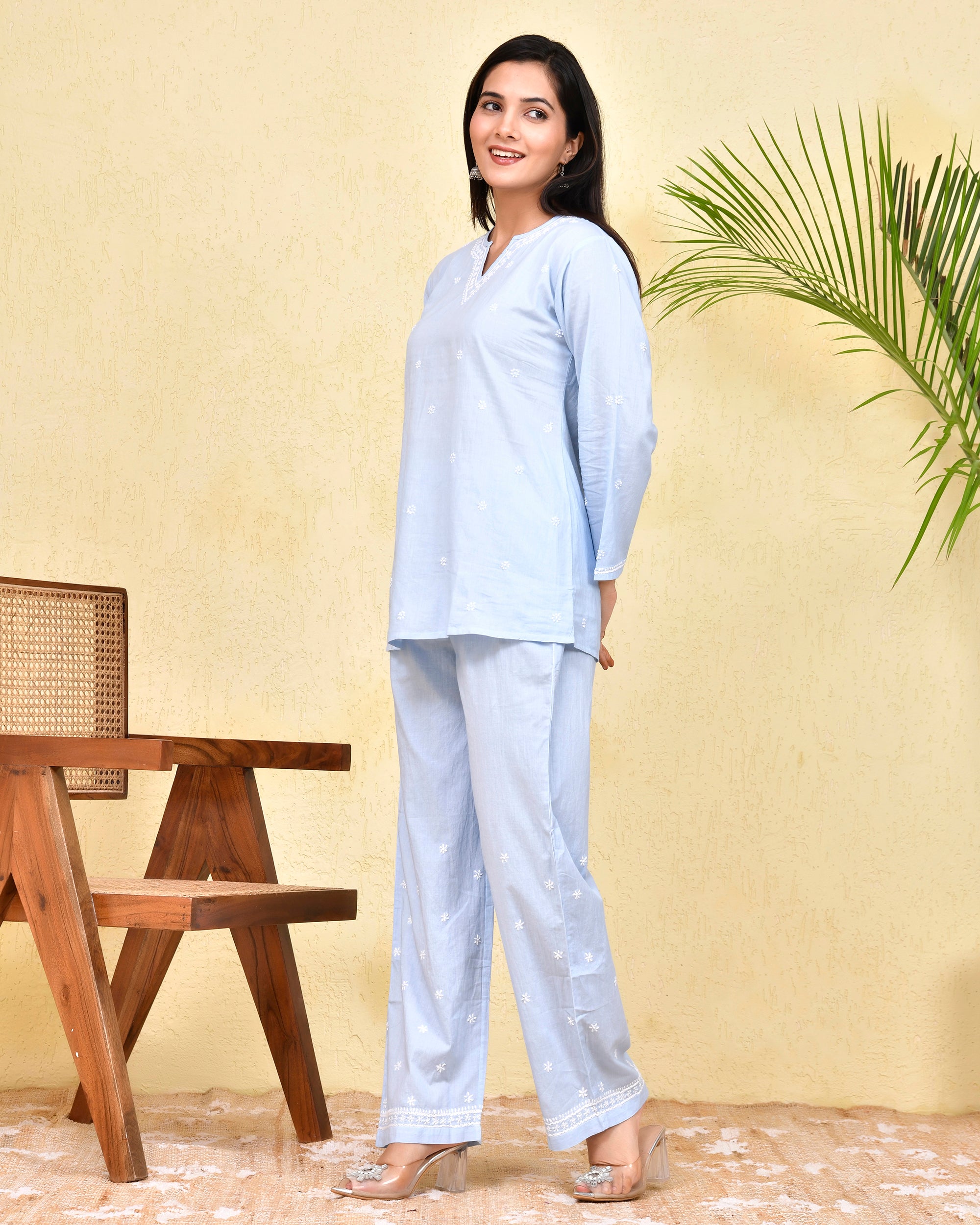 Chikankari CO-ORD Set In for Women In - Light Blue