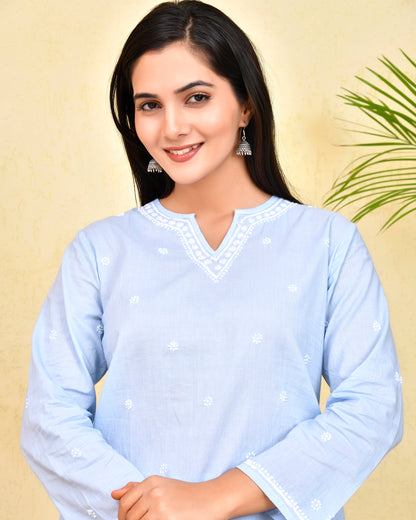 Chikankari CO-ORD Set In for Women In - Light Blue