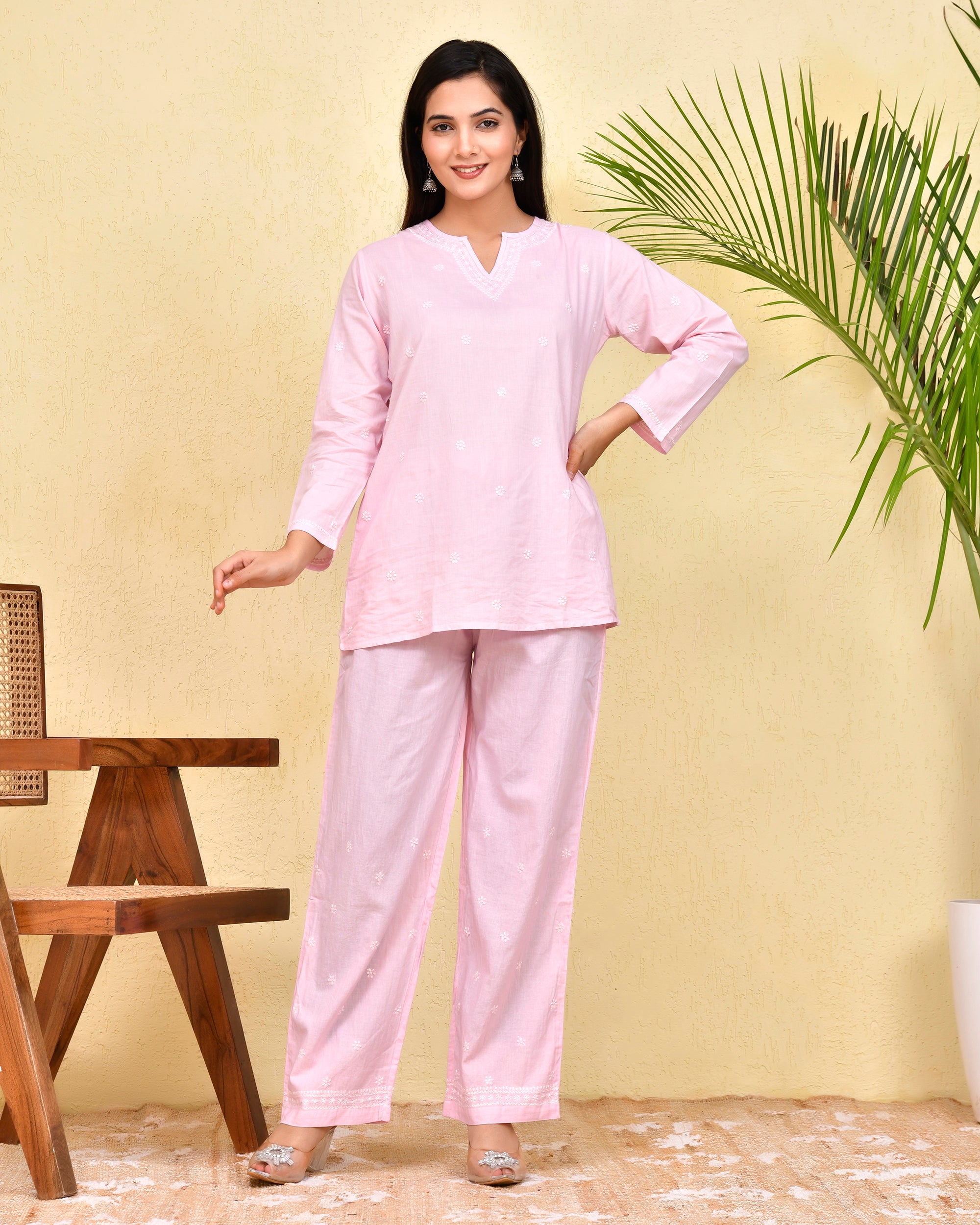 Chikankari CO-ORD Set In for Women In - Pink