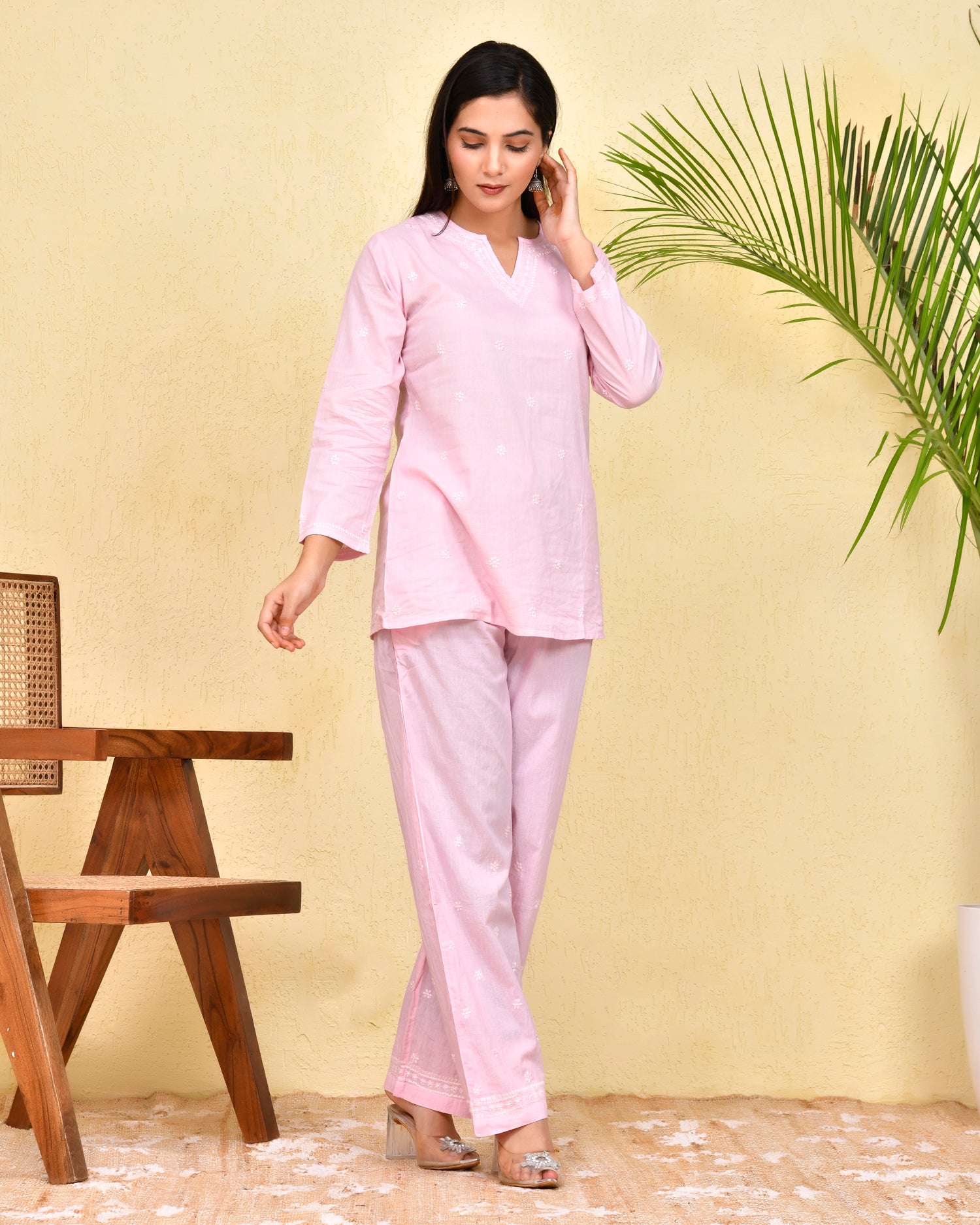 Chikankari CO-ORD Set In for Women In - Pink