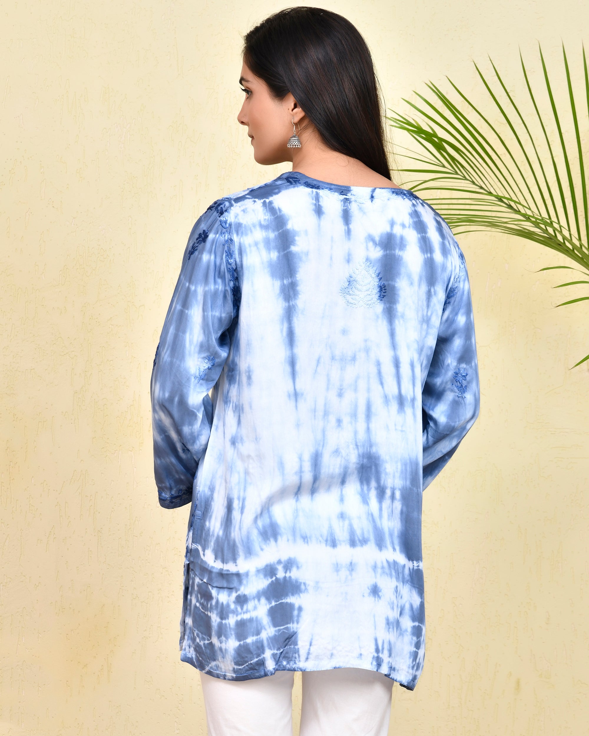 Chikankari Short Kurta in Modal cotton - Blue