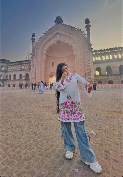 Kashmiri Long kurta - White