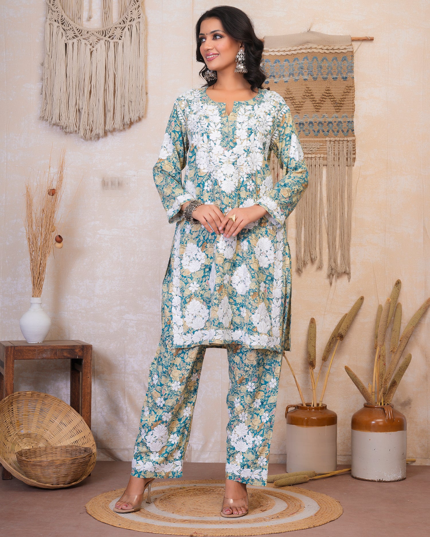 Chikankari Kurta Set in Rayon Cotton