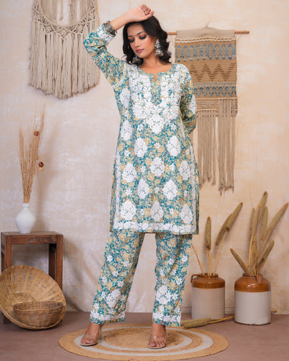 Chikankari Kurta Set in Rayon Cotton