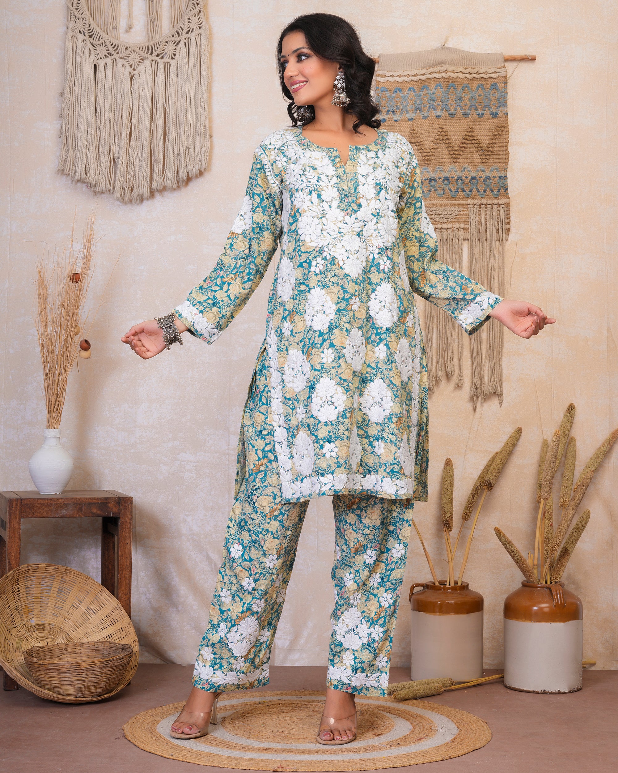 Chikankari Kurta Set in Rayon Cotton