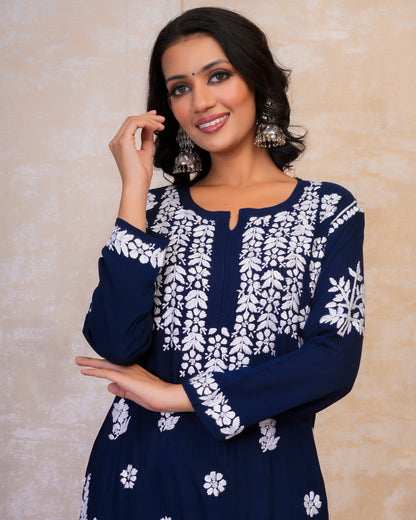 Chikankari Kurta in Modal cotton Blue