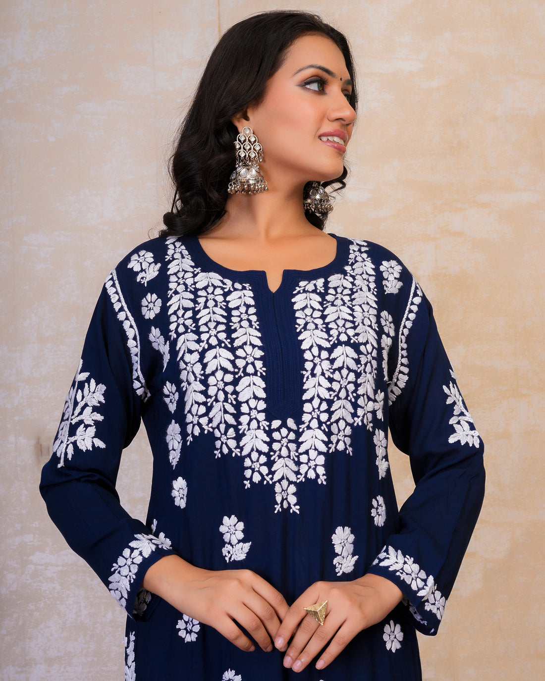 Chikankari Kurta in Modal cotton Blue