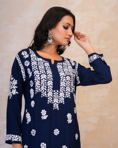 Chikankari Kurta in Modal cotton Blue