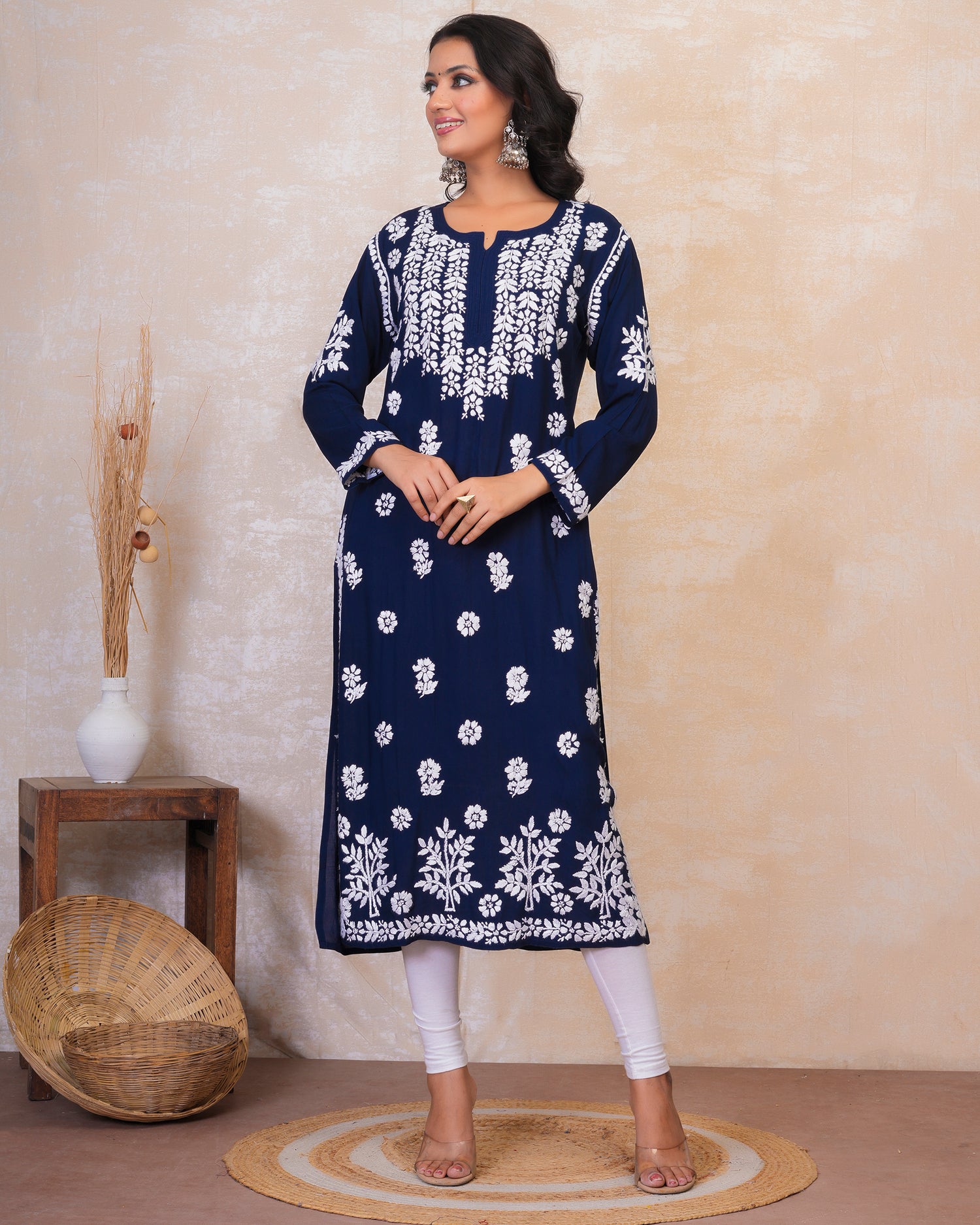 Chikankari Kurta in Modal cotton Blue